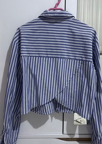 Mavi Beyaz Çizgili Mini Gömlek - Görsel 3