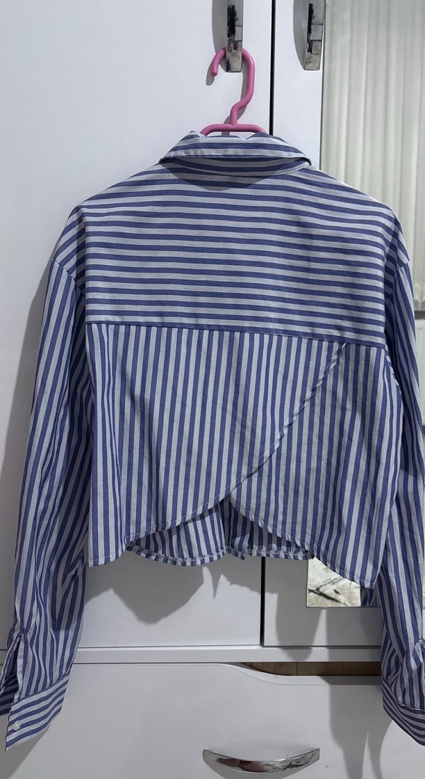 Mavi Beyaz Çizgili Mini Gömlek - Görsel 3