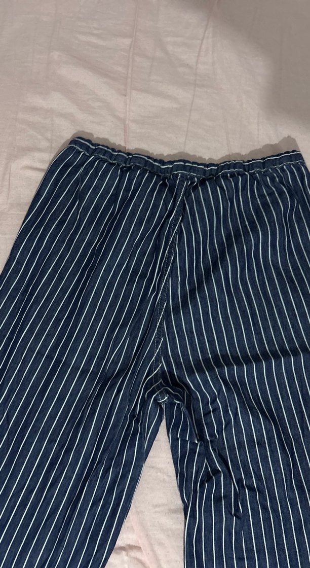 Lacivert Çizgili Kadın Rahat Pantolon - Görsel 5