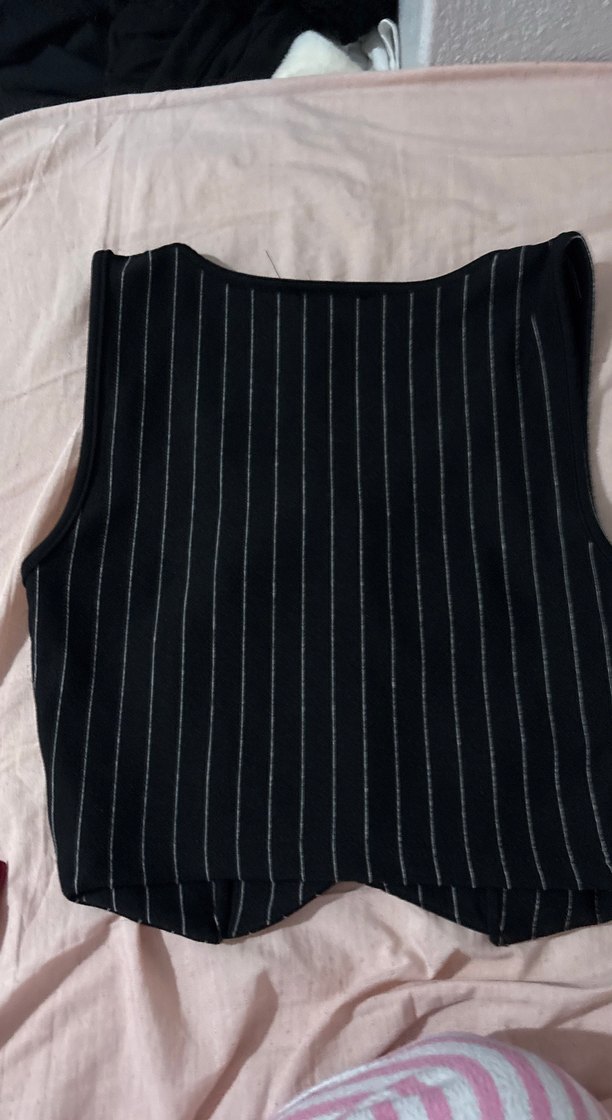 Düğmeli Siyah Çizgili Kolsuz Yelek - Görsel 2