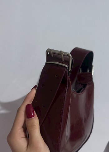 Bordo Deri Tokalı Kadın Çanta - Görsel 4