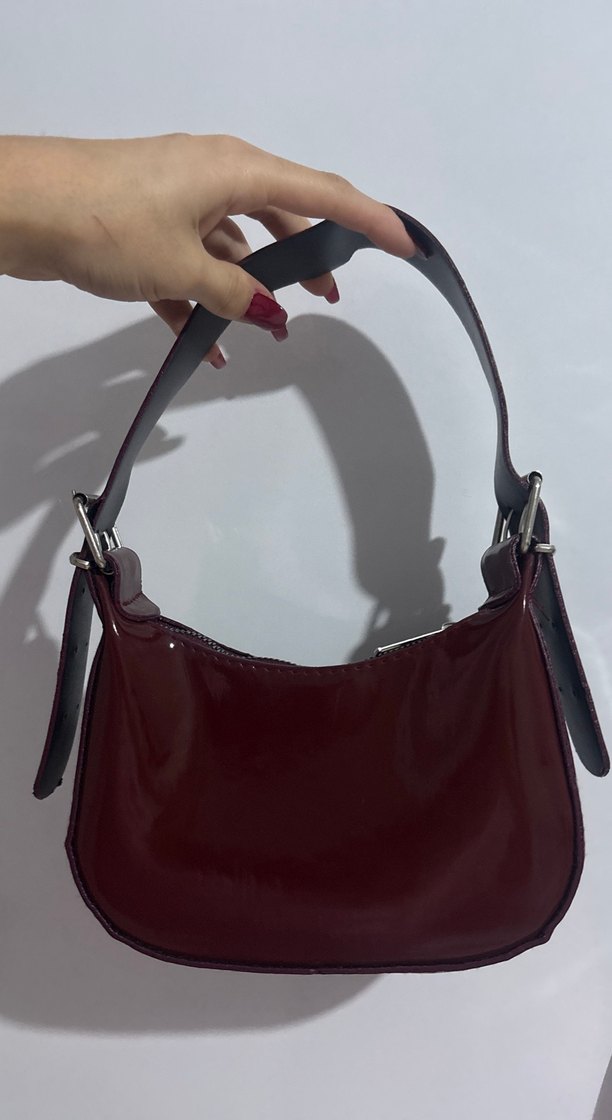 Bordo Deri Tokalı Kadın Çanta - Görsel 2