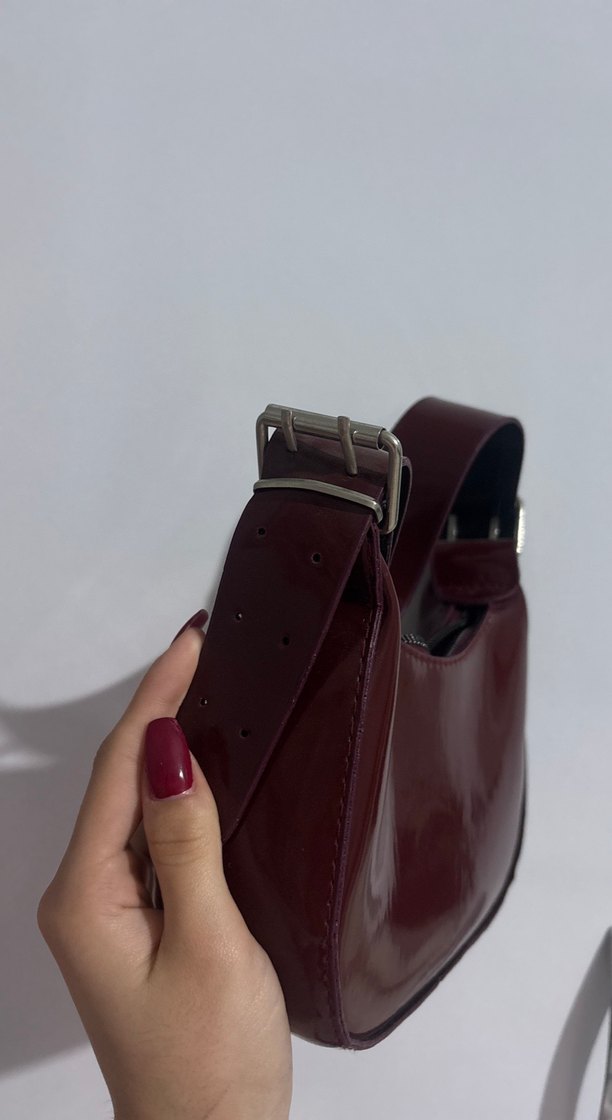 Bordo Deri Tokalı Kadın Çanta - Görsel 4