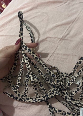 Leopar Desenli Bej Gri Sütyen ve Külot Takımı - Görsel 2