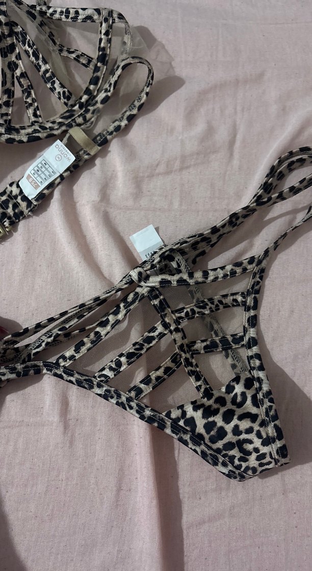 Leopar Desenli Bej Gri Sütyen ve Külot Takımı - Görsel 3