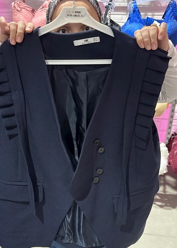 Düğmeli Koyu Mavi Kadın Yelek Ceket - Görsel 3