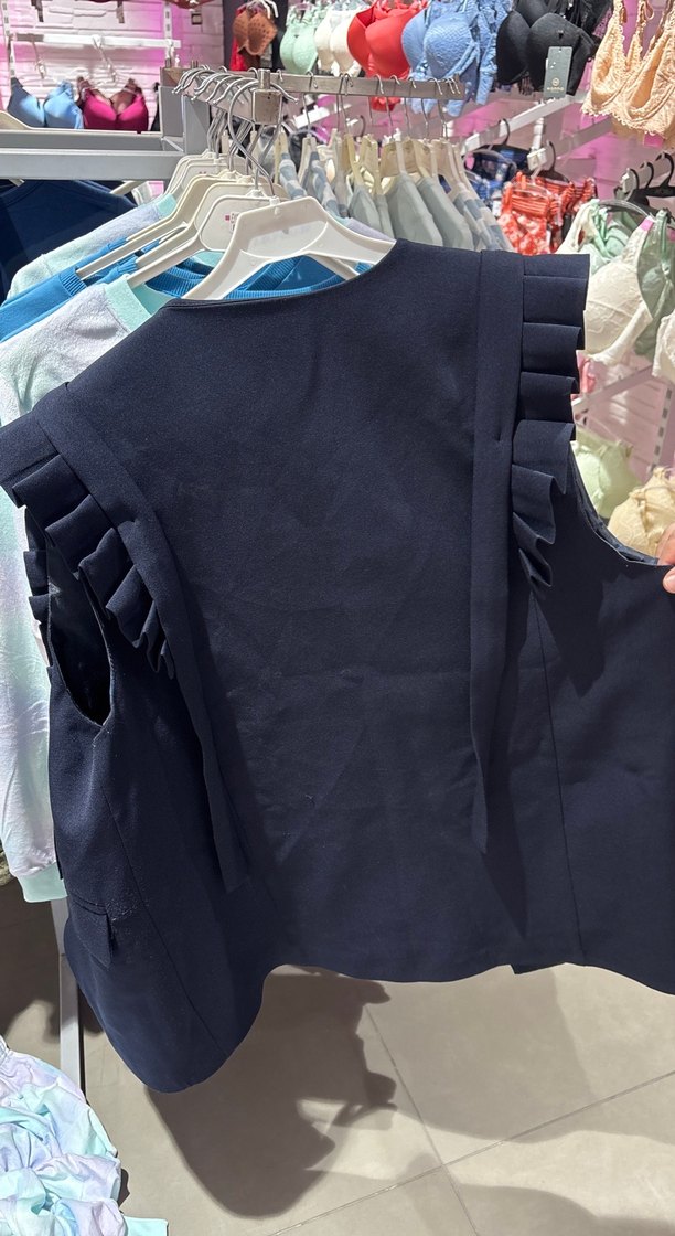 Düğmeli Koyu Mavi Kadın Yelek Ceket - Görsel 2