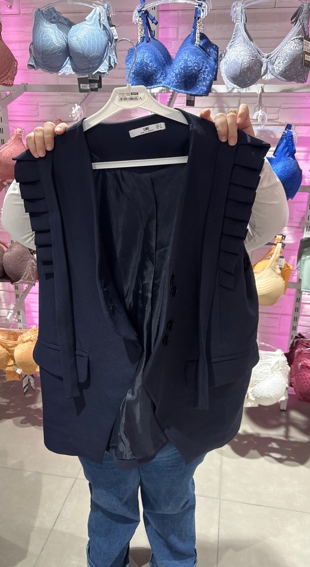 Düğmeli Koyu Mavi Kadın Yelek Ceket - Görsel 4