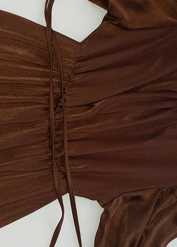 Kahverengi Pilili Uzun Kollu Elbise - Görsel 2