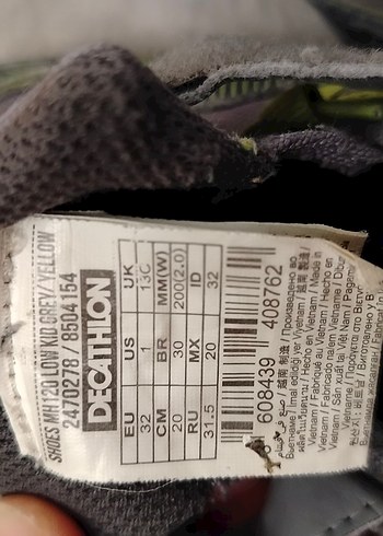 32 Beden gri Renk Gri Erkek Çocuk Spor Ayakkabı
