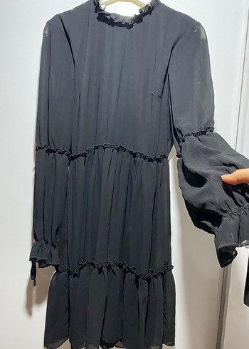 36 Beden Uzun Kollu Siyah Midi Gotik Elbise