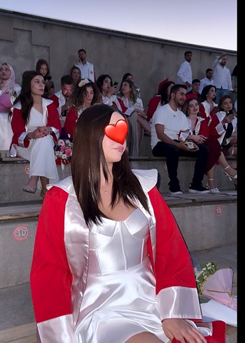 Kadın Beyaz askılı Mini Mezuniyet Elbisesi - Görsel 2