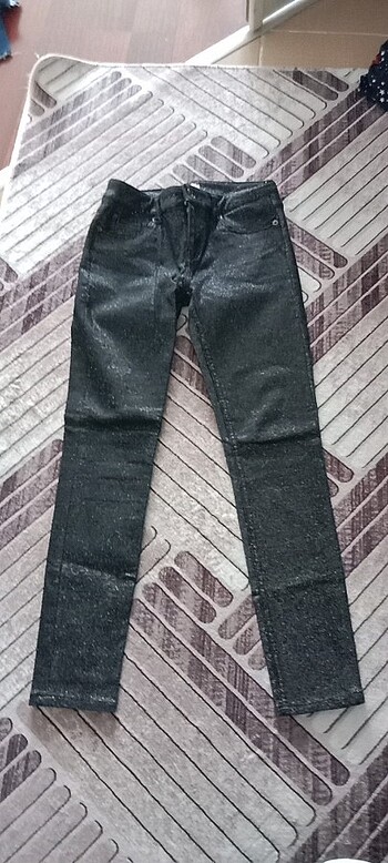 Siyah simli keten dar kesim pantolon 