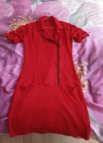 Diğer Kırmızı fermuarlı elbise