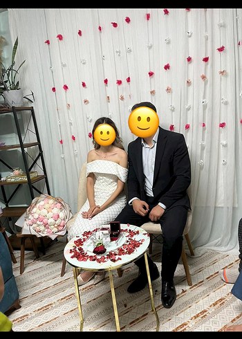 Diğer Dantel inci İşlemeli Beyaz Midi isteme elbisesi