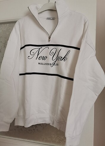 Addax fermuarlı yaka baskılı sweatshirt 