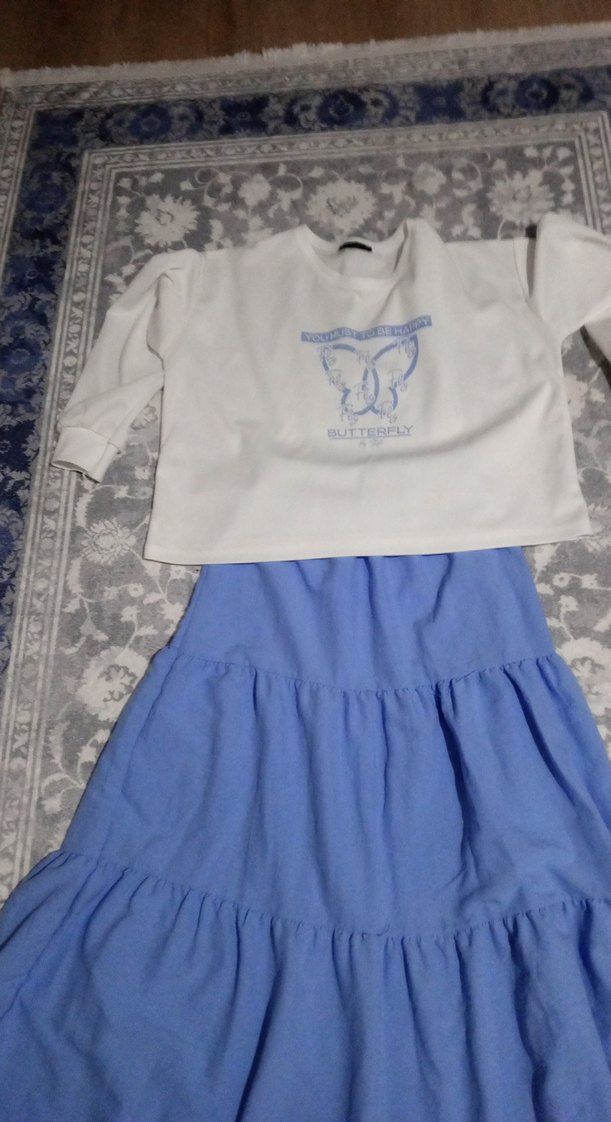 Mavi Pamuklu Midi Hamile Eteği - Görsel 2