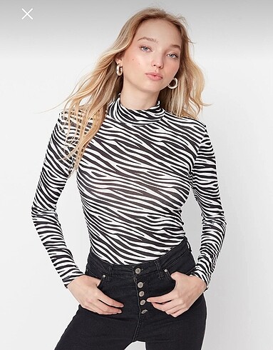 zebra desen çıtçıtlı bluz