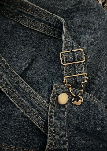 Düğmeli Mavi  Kadın Salopet Elbise - Görsel 4