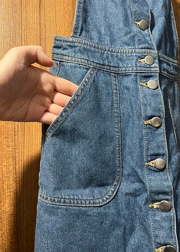 Düğmeli Mavi  Kadın Salopet Elbise - Görsel 2