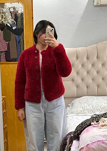 Düğmeli Bordo Kadın Midi Yün Ceket - Görsel 3