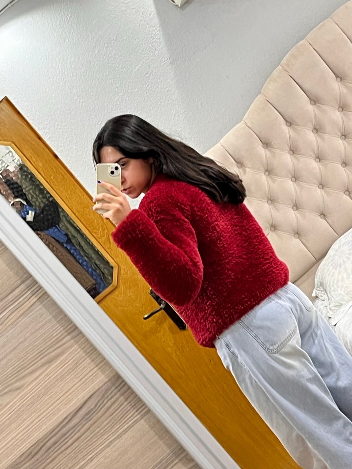 Düğmeli Bordo Kadın Midi Yün Ceket - Görsel 2