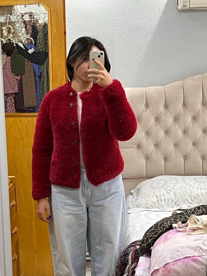 Düğmeli Bordo Kadın Midi Yün Ceket - Görsel 3