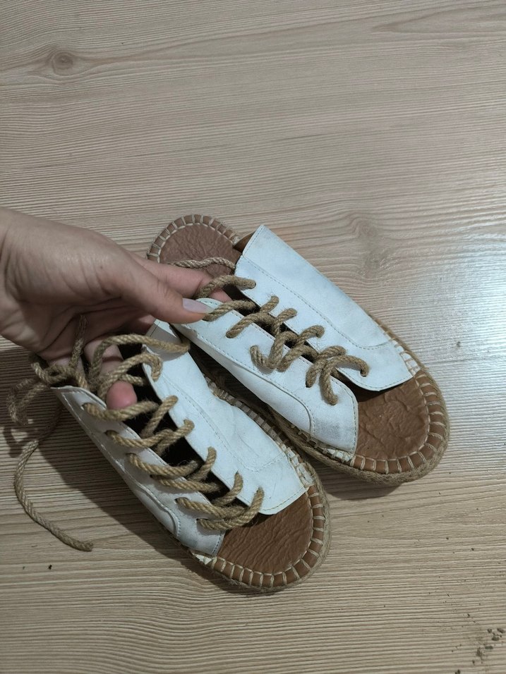 Beyaz Bağcıklı Kadın Espadril - Görsel 3