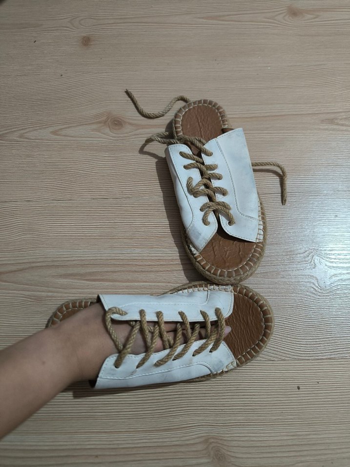 Beyaz Bağcıklı Kadın Espadril - Görsel 2