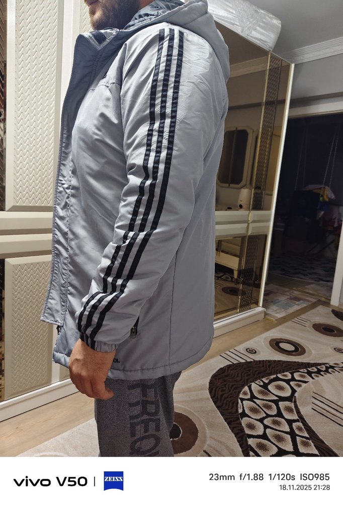 Gri Erkek Kapüşonlu Rüzgarlık Mont - Görsel 2