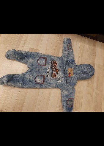 Gri Denim Bebek Tulum, Kürklü Kapüşonlu - Görsel 5