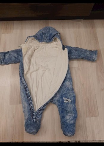 Gri Denim Bebek Tulum, Kürklü Kapüşonlu - Görsel 4