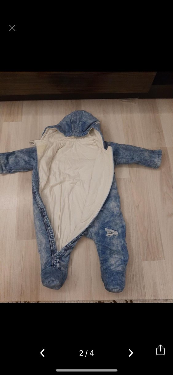 Gri Denim Bebek Tulum, Kürklü Kapüşonlu - Görsel 4