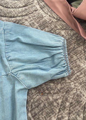 9 Yaş Beden mavi Renk Kız Çocuk Mavi Denim Dantel Yakalı Bluz yaş belirtn