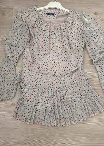 Puantiye Desenli Bohem Mini Bluz