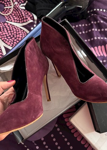 39 Beden Bordo Süet Stiletto Topuklu Kadın Ayakkabı