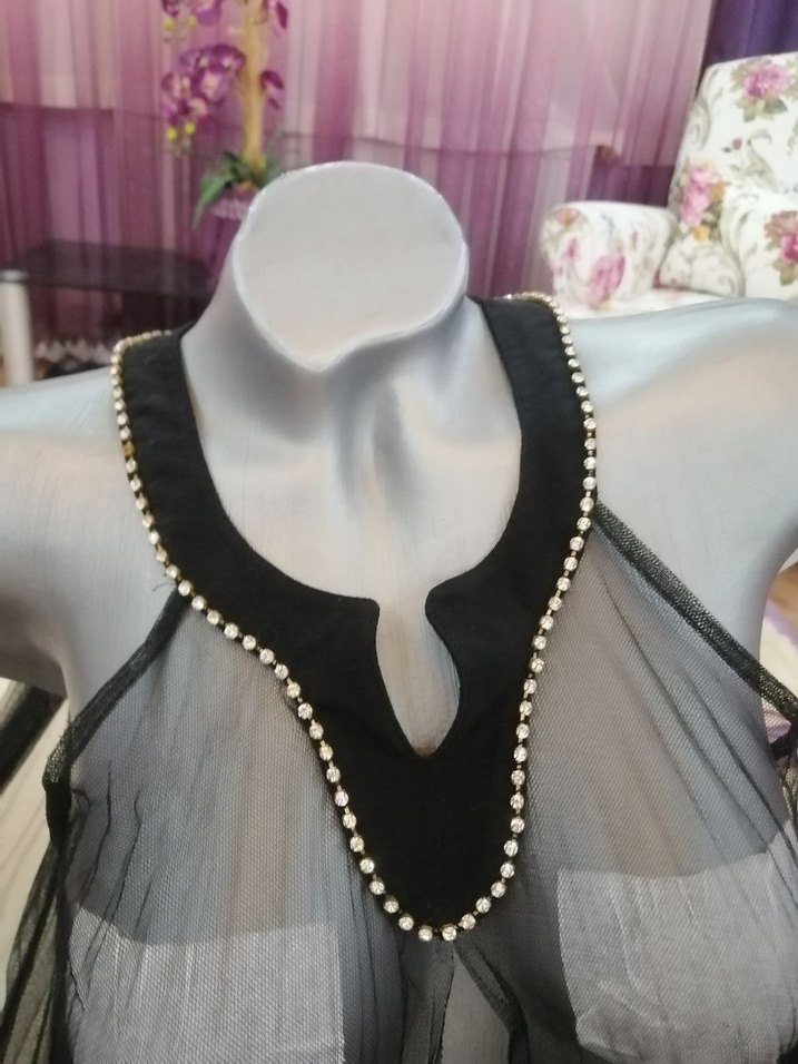 Uzun Siyah Transparan Gotik Kadın Gecelik - Görsel 4