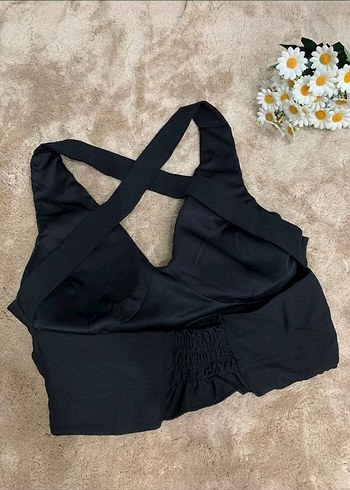 Siyah Parlak Bantlı Straplez Büstiyer pantolon ikili takım - Görsel 3