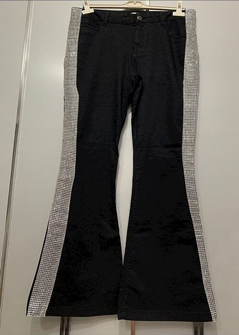 Siyah Parlak Bantlı Straplez Büstiyer pantolon ikili takım - Görsel 2