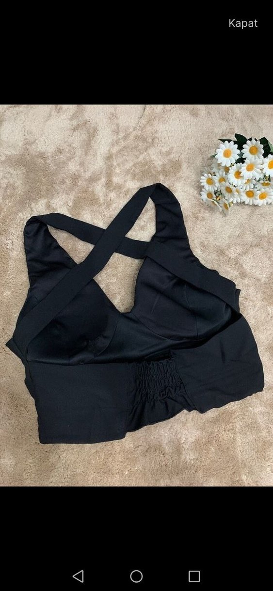 Siyah Parlak Bantlı Straplez Büstiyer pantolon ikili takım - Görsel 3