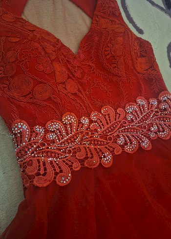 Kırmızı Fırfırlı kına düğün parti Elbise 38 M - Görsel 2