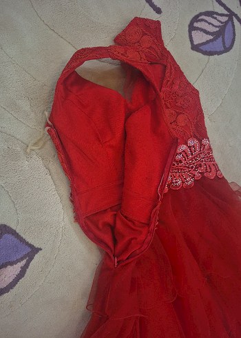 Kırmızı Fırfırlı kına düğün parti Elbise 38 M - Görsel 9