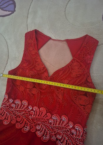 Kırmızı Fırfırlı kına düğün parti Elbise 38 M - Görsel 7