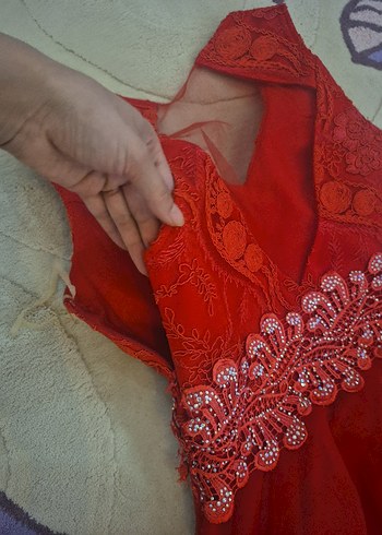 Kırmızı Fırfırlı kına düğün parti Elbise 38 M - Görsel 8