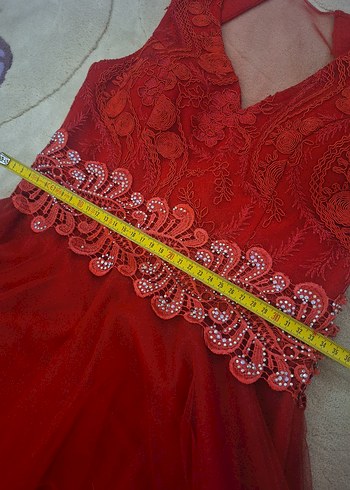 Kırmızı Fırfırlı kına düğün parti Elbise 38 M - Görsel 5