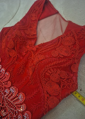 Kırmızı Fırfırlı kına düğün parti Elbise 38 M - Görsel 6