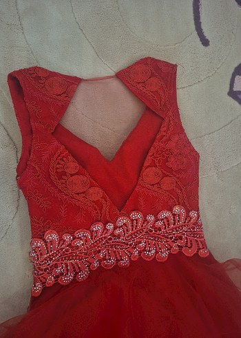 Kırmızı Fırfırlı kına düğün parti Elbise 38 M - Görsel 3