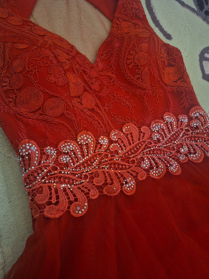 Kırmızı Fırfırlı kına düğün parti Elbise 38 M - Görsel 2