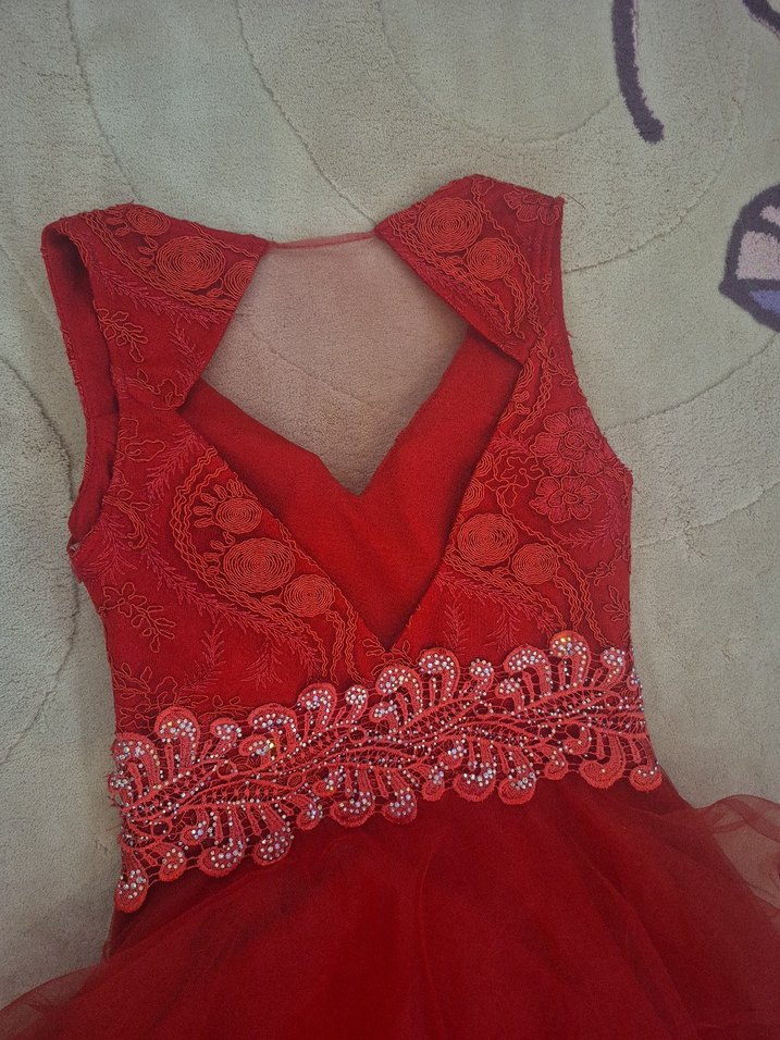 Kırmızı Fırfırlı kına düğün parti Elbise 38 M - Görsel 3