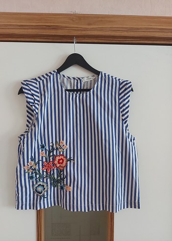 Mango Mavi Çizgili Kısa Kollu Bluz